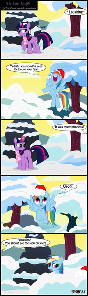 Size: 1272x4248 | Tagged: safe, artist:toxic-mario, derpibooru import, rainbow dash, twilight sparkle, pegasus, pony, unicorn, clothes, comic, duo, duo female, female, hat, mare, photoshop, santa hat, scarf, snow, unicorn twilight