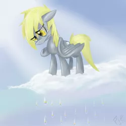 Size: 2000x2000 | Tagged: safe, artist:spanish-scoot, derpibooru import, derpy hooves, pegasus, pony, cloud, crying, cutie mark, female, high res, hooves, mare, on a cloud, paint tool sai, rain, sad, solo, standing on cloud, wings