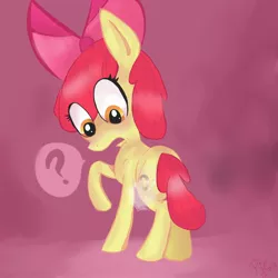 Size: 2000x2000 | Tagged: safe, artist:spanish-scoot, derpibooru import, apple bloom, earth pony, pony, alternate cutie mark, cutie mark, cutie pox, cutiespark, female, filly, high res, looking back, paint tool sai, question mark, solo