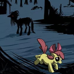 Size: 1183x1183 | Tagged: apple bloom, artist:wolfy-t, derpibooru import, grimdark, running, story of the blanks, sunny town, zombie