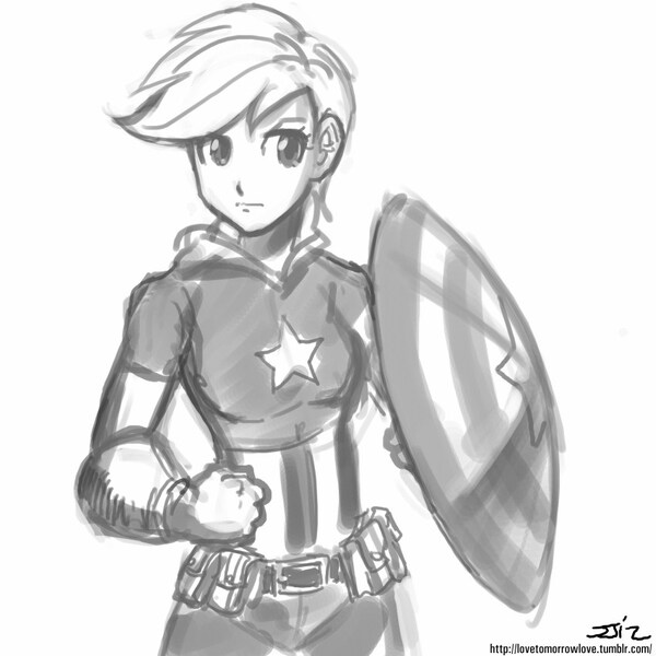 Size: 850x850 | Tagged: applejack, artist:johnjoseco, captain america, cosplay, costume, derpibooru import, grayscale, human, humanized, monochrome, safe, solo