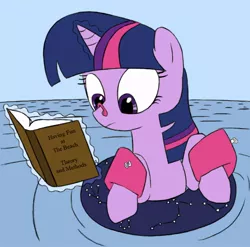 Size: 756x748 | Tagged: artist needed, source needed, safe, derpibooru import, twilight sparkle, pony, unicorn, adorkable, beach, book, bookhorse, constellation, cute, dork, female, filly, floaty, fun, inner tube, levitation, magic, nerd, ocean, solo, stars, swimming, telekinesis, that pony sure does love books, water wings