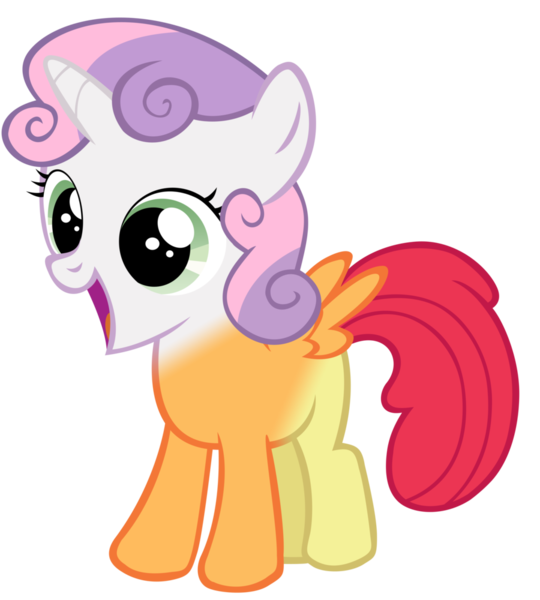 Size: 900x1000 | Tagged: safe, artist:misskicha, derpibooru import, apple bloom, scootaloo, sweetie belle, alicorn, chimera, hybrid, pony, fanfic, fanfic:cutie mark crusadicorn, abomination, alicornified, applescoot belle, artificial alicorn, body sharing, body swap, cutie mark crusaders, fanfic art, fanfic cover, fanfic in the description, fimfiction, fused, fusion, link in description, magic, scweetie bloomaloo, sweetiloo bloom, the ultimate cutie mark crusader, this isn't even my final form, wat, we have become one, what has magic done, what has science done