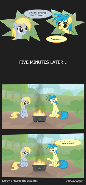 Size: 1024x2197 | Tagged: safe, artist:parallaxmlp, derpibooru import, derpy hooves, oc, oc:internet explorer, ponified, pegasus, pony, browser ponies, comic, dialogue, female, internet browser, internet explorer, mare