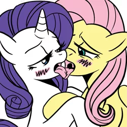 Size: 945x945 | Tagged: suggestive, artist:megasweet, derpibooru import, fluttershy, rarity, blushing, female, flarity, french kiss, kissing, lesbian, shipping