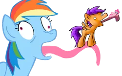 Size: 745x466 | Tagged: safe, derpibooru import, pinkie pie, rainbow dash, scootaloo, impossibly long tongue, tongue out, wat