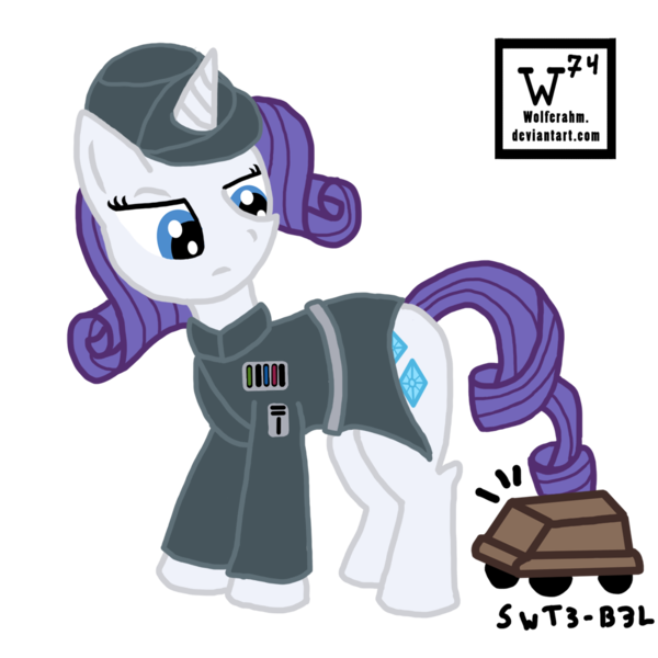 Size: 1000x1000 | Tagged: safe, artist:wolferahm, derpibooru import, rarity, pony, unicorn, galactic empire, imperial, mouse droid, star wars