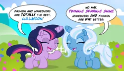 Size: 900x514 | Tagged: artist:pixelkitties, cute, derpibooru import, g3.5, g4 to g3.5, generation leap, safe, smiling, trixie, twilight sparkle