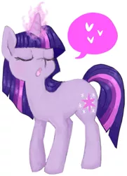Size: 471x649 | Tagged: safe, artist:lalucca, derpibooru import, twilight sparkle, pony, unicorn, eyes closed, glowing horn, heart, horn, simple background, solo, speech bubble, unicorn twilight, white background
