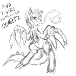 Size: 900x900 | Tagged: artist:slugbox, crossover, derpibooru import, dialogue, grimdark, monochrome, ponified, resident evil, simple background, solo, white background