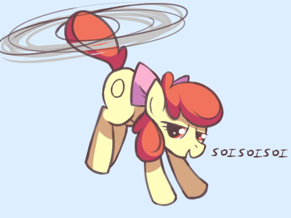 Size: 576x432 | Tagged: safe, artist:karzahnii, derpibooru import, apple bloom, earth pony, pony, the cutie pox, applecopter, female, filly, loop-de-hoop, microsoft sam, roflcopter, simple background, solo, tailcopter