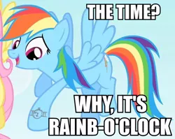 Size: 542x432 | Tagged: bad poker face, caption, derpibooru import, edit, edited screencap, fluttershy, image macro, party of one, pun, rainbow dash, safe, screencap