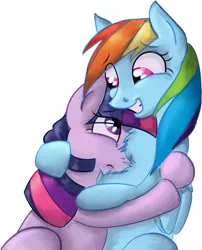 Size: 500x619 | Tagged: safe, artist:my-little-brony, derpibooru import, rainbow dash, twilight sparkle, chest fluff, female, lesbian, shipping, twidash