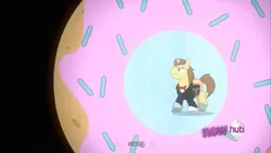 Size: 1366x768 | Tagged: derpibooru import, donut joe, hub logo, mmmystery on the friendship express, safe, screencap, swag, youtube caption, youtube link