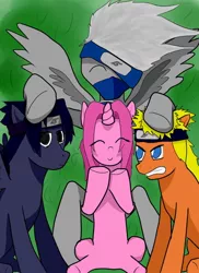 Size: 500x687 | Tagged: derpibooru import, haruno sakura, hatake kakashi, naruto, ponified, safe, team 7, uchiha sasuke, uzumaki naruto