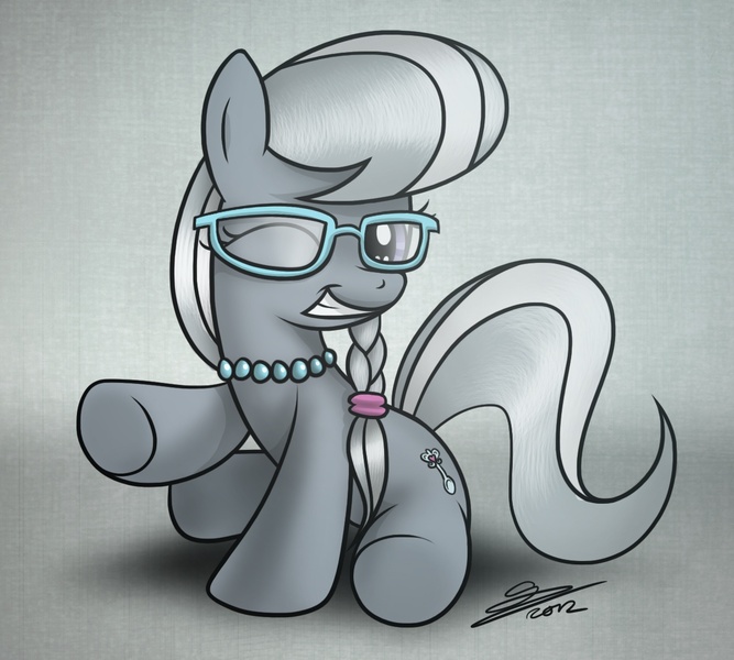 Size: 1200x1080 | Tagged: safe, artist:dori-to, derpibooru import, silver spoon, pony, glasses, pointing, solo, wink