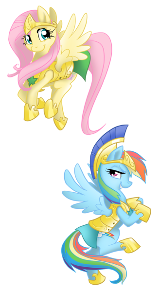 Size: 1500x2750 | Tagged: safe, artist:equestria-prevails, derpibooru import, fluttershy, rainbow dash, pegasus, pony, armor, duo, duo female, female, guardsmare, helmet, mare, royal guard armor, simple background, stars, transparent background, wings, wip
