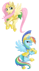 Size: 1500x2750 | Tagged: safe, artist:equestria-prevails, derpibooru import, fluttershy, rainbow dash, pegasus, pony, armor, duo, duo female, female, guardsmare, helmet, mare, royal guard armor, simple background, stars, transparent background, wings, wip