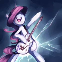 Size: 600x600 | Tagged: artist:karzahnii, derpibooru import, guitar, guitarity, hilarious in hindsight, rarity, safe, solo