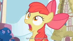 Size: 900x506 | Tagged: suggestive, derpibooru import, edit, edited screencap, screencap, apple bloom, earth pony, pony, call of the cutie, caption, female, filly, implied orgasm, solo, youtube caption