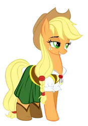 Size: 600x858 | Tagged: applejack, artist:moostargazer, clothes, derpibooru import, dress, ponytail, safe, simple background, solo