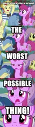 Size: 500x1785 | Tagged: safe, derpibooru import, edit, edited screencap, screencap, amethyst star, berry punch, berryshine, blues, daisy, flim, flower wishes, minuette, noteworthy, parasol, earth pony, pony, unicorn, the super speedy cider squeezy 6000, alcohol, apple, apple tree, bowtie, cider, clothes, comic, female, food, frown, hub logo, image macro, male, mare, meme, shirt, stallion, tenso, that pony sure does love alcohol, that pony sure does love cider, the worst possible thing, tree