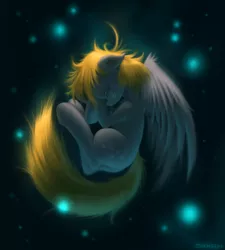 Size: 3000x3333 | Tagged: dead source, safe, artist:swaetshrit, derpibooru import, derpy hooves, pegasus, pony, crying, detailed, epic derpy, eyes closed, female, fetal position, floppy ears, fluffy, high res, mare, messy mane, sad, solo, spread wings
