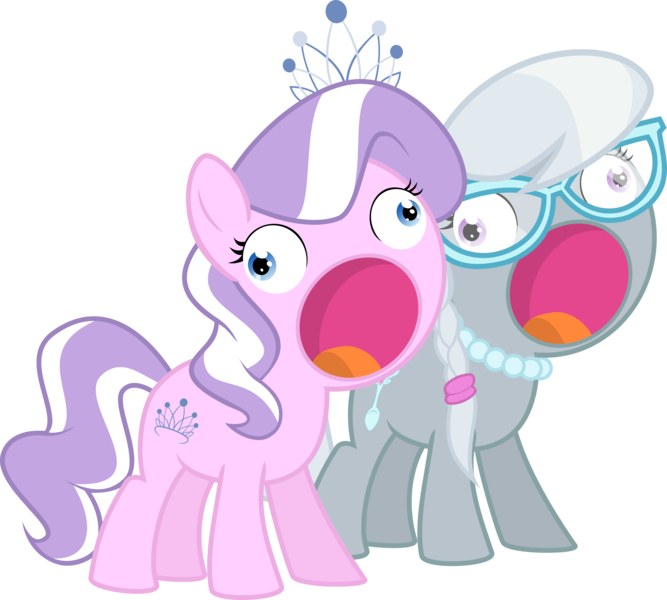 Size: 5555x5000 | Tagged: safe, artist:the smiling pony, derpibooru import, diamond tiara, silver spoon, earth pony, pony, absurd resolution, duo, duo female, faic, female, filly, inkscape, open mouth, simple background, sweetie derelle, transparent background, vector