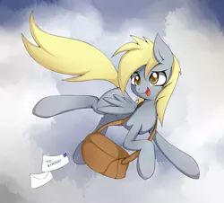 Size: 2840x2570 | Tagged: dead source, safe, artist:grumblepluck, derpibooru import, derpy hooves, pegasus, pony, female, flying, high res, mail, mare, solo