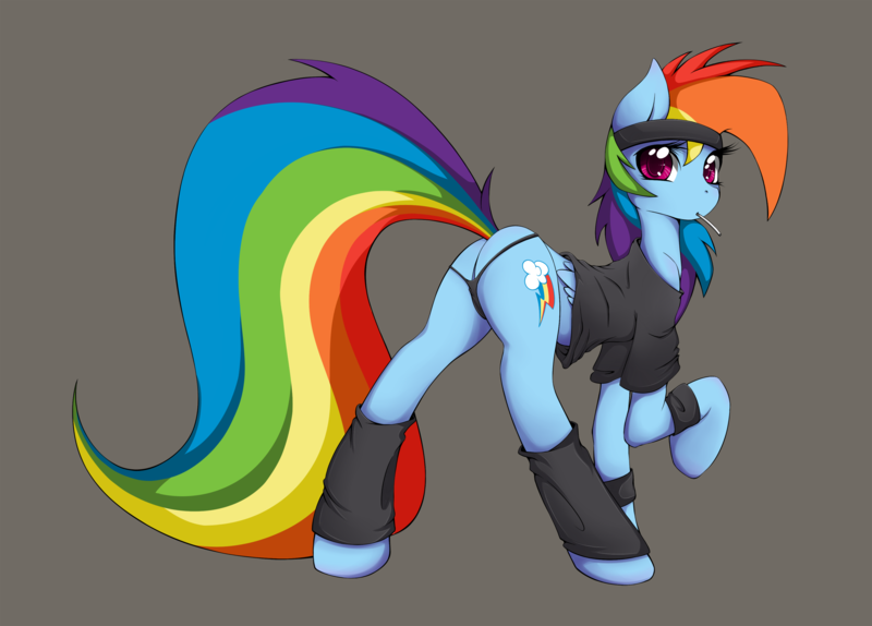 Size: 2560x1838 | Tagged: dead source, questionable, artist:grumblepluck, derpibooru import, rainbow dash, pegasus, pony, clothes, female, mare, panties, plot, simple background, sweatband, underwear