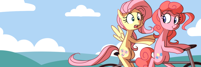 Size: 1440x480 | Tagged: artist:karzahnii, bicycle, derpibooru import, fluttershy, pinkie pie, ride to conquer cancer, safe