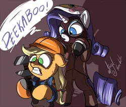 Size: 1181x1000 | Tagged: applejack, artist:atryl, crossover, derpibooru import, engineer, rarity, safe, spy, team fortress 2