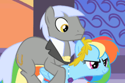 Size: 500x333 | Tagged: animated, background pony, caesar, caesardash, clothes, derpibooru import, dress, female, gala dress, implied sex, male, out of context, rainbow dash, screencap, shipping, straight, suggestive, the best night ever