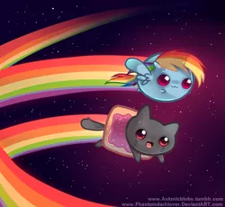 Size: 749x690 | Tagged: dead source, safe, artist:pekou, derpibooru import, rainbow dash, ask my little chubbies, :3, chubbie, crossover, cute, dashabetes, double rainbow, flying, nyan cat, nyan dash, open mouth, rainbow, smiling, space, stars