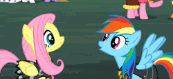Size: 701x323 | Tagged: safe, derpibooru import, screencap, chancellor puddinghead, commander hurricane, fluttershy, pinkie pie, private pansy, rainbow dash, hearth's warming eve (episode), animated, cute, dashabetes, shyabetes