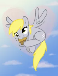 Size: 1000x1300 | Tagged: safe, artist:professor-ponyarity, derpibooru import, derpy hooves, pegasus, pony, cute, derpabetes, eating, female, flying, food, mare, muffin, nom, solo