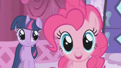 Size: 720x405 | Tagged: animated, close-up, derpibooru import, duo, edit, edited screencap, pinkie pie, safe, screencap, smiling, suited for success, twilight sparkle