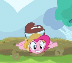 Size: 457x401 | Tagged: animated, chancellor puddinghead, derpibooru import, dirt, hearth's warming eve, hearth's warming eve (episode), mud, pinkie pie, safe, screencap, solo