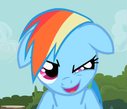 Size: 779x669 | Tagged: animated, derpibooru import, evil grin, floppy ears, grin, rainbow dash, safe, screencap, smiling, solo