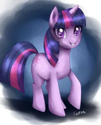 Size: 624x774 | Tagged: safe, artist:si1vr, derpibooru import, twilight sparkle, pony, unicorn, female, looking at you, mare, smiling, solo, unicorn twilight