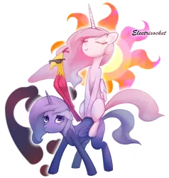 Size: 5120x5376 | Tagged: absurd resolution, artist:electrixocket, derpibooru import, philomena, ponies riding ponies, princess celestia, princess luna, safe, swag