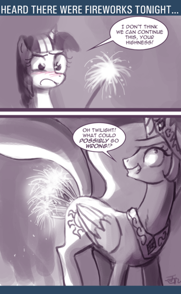 Size: 600x972 | Tagged: questionable, artist:johnjoseco, derpibooru import, princess celestia, twilight sparkle, alicorn, pony, ask princess molestia, princess molestia, 4th of july, american independence day, anal insertion, comic, fireworks, independence day, insertion, sparklers, unusual insertion, vaginal insertion