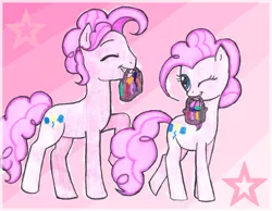 Size: 1684x1304 | Tagged: artist:jaquelindreamz, bag, bubble berry, bubblepie, derpibooru import, female, male, pinkie pie, rule 63, safe, selfcest, self ponidox, shipping, straight, wink