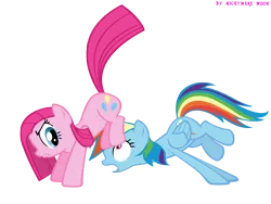 Size: 2000x1500 | Tagged: artist:nightmaremoons, derpibooru import, imminent facesitting, party of one, pinkie pie, rainbow dash, safe, simple background, transparent background, vector