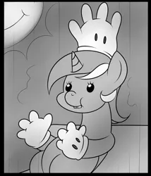 Size: 900x1053 | Tagged: adorable face, artist:kloudmutt, clothes, cute, derpibooru import, dot eyes, gloves, hand, lyrabetes, lyra heartstrings, monochrome, old timey, safe, solo