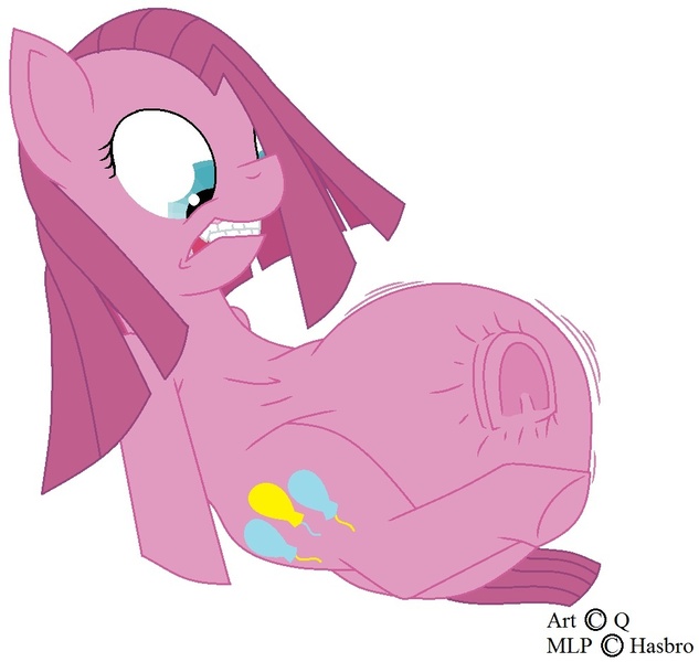 Size: 991x939 | Tagged: questionable, artist:quarantinedchaoz, derpibooru import, pinkie pie, earth pony, pony, belly, fat, fat fetish, female, fetish, frog (hoof), mare, pinkamena diane pie, pinkie pred, soft vore, underhoof, unknown prey, vore