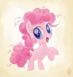 Size: 587x625 | Tagged: safe, artist:whitediamonds, derpibooru import, pinkie pie, earth pony, pony, cute, female, filly, foal, gradient background, happy, looking at you, rearing, solo