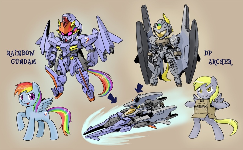 Size: 1210x750 | Tagged: artist:shepherd0821, box gundam, cardboard box, clothes, cosplay, costume, derpibooru import, derpy hooves, gundam, rainbow dash, safe