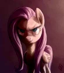 Size: 581x661 | Tagged: safe, artist:whitediamonds, derpibooru import, fluttershy, pegasus, pony, discorded, female, flutterbitch, gradient background, mare, solo