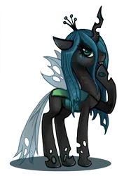 Size: 744x1052 | Tagged: safe, artist:poppeto, derpibooru import, queen chrysalis, changeling, changeling queen, fangs, female, floppy ears, hoof on chin, image, looking at you, png, raised hoof, shadow, simple background, solo, standing, transparent background